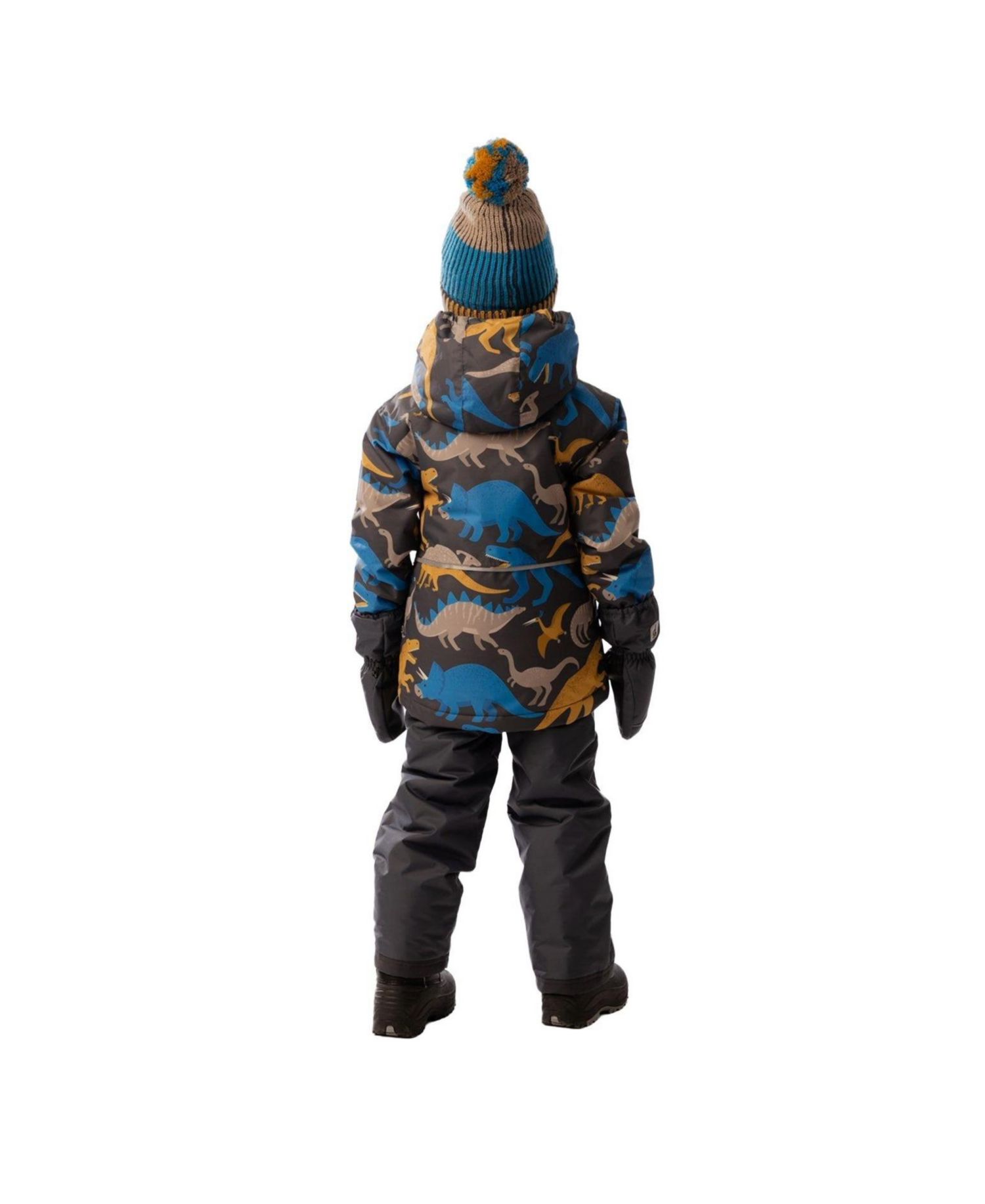 Little and Big Boy 6- 14 Light Weight Two Piece Chill Snowsuit Grey and Blue Dinosaur Print
