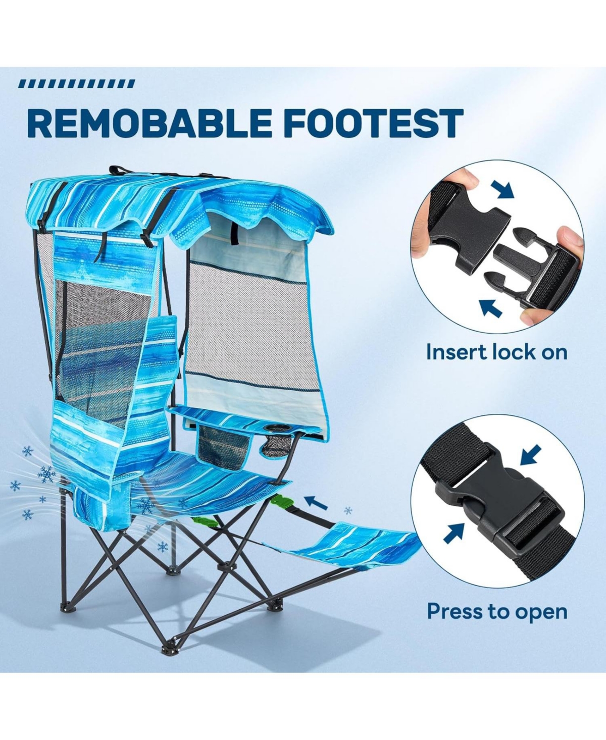 Mooncool Folding Beach Chair Camping with Canopy Shade and Foot Rest Cooler Bag Cup Holder Outdoor