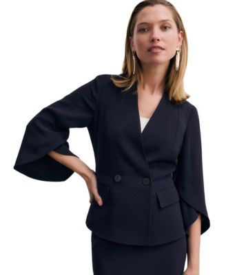 Women's Ansdell Clever Crepe Double-Breasted V-Neck Flared-Sleeve Blazer