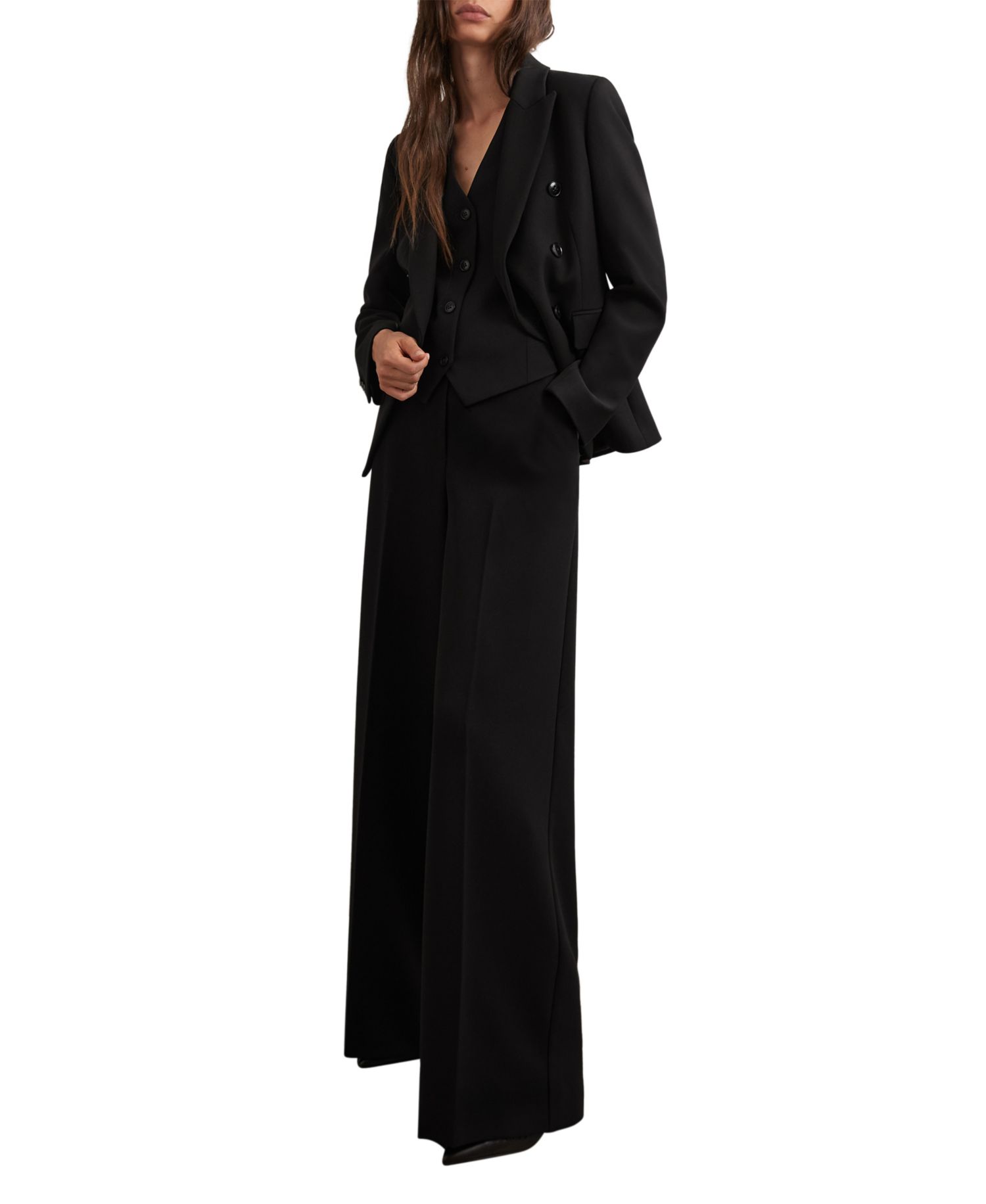 Petite Gabi Double-Breasted Peak-Lapel Button-Cuff Blazer
