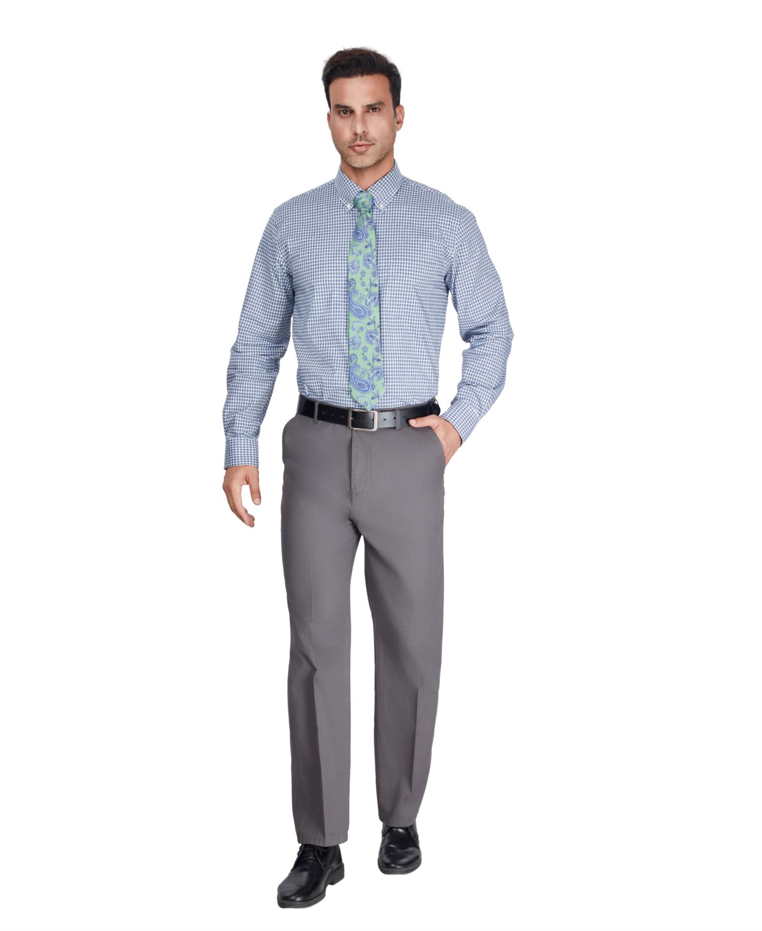 Men's Regular-Fit Stretch Plaid Dress Shirt