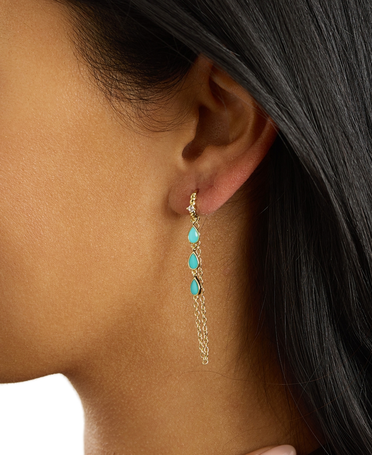 Macy's Gold-Plated Howlite Turquoise Teardrop Chain Drop Twist Hoop Earrings