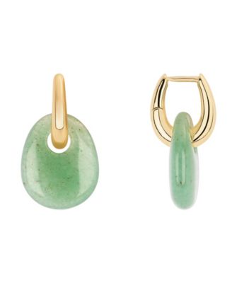 Gold-Plated Green Aventurine Hoop Drop Earrings
