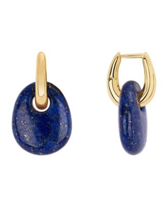 Gold-Plated Blue Aventurine Hoop Drop Earrings