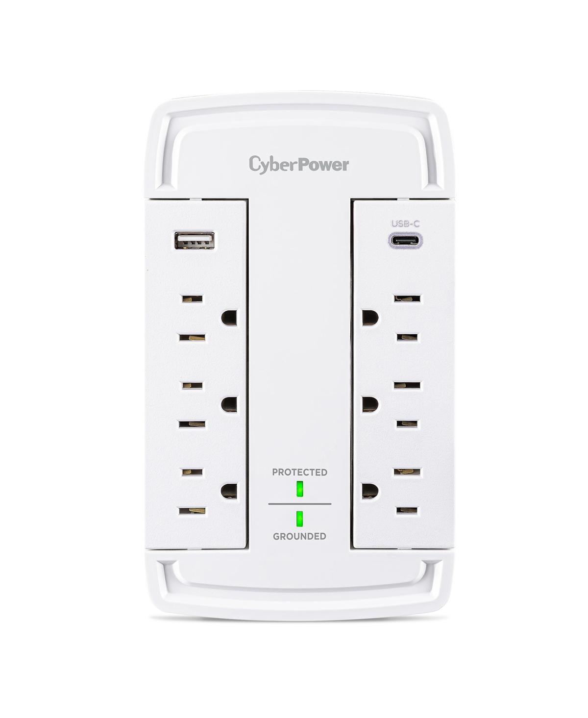 CyberPower 2400 Joule 6 Ac Outlet Wall-Tap Surge Protector for Usb Devices - White