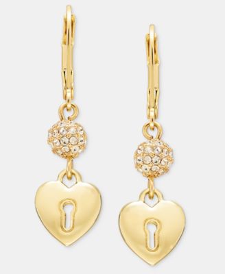 Pav&eacute; Fireball & Heart Lock Double Drop Earrings