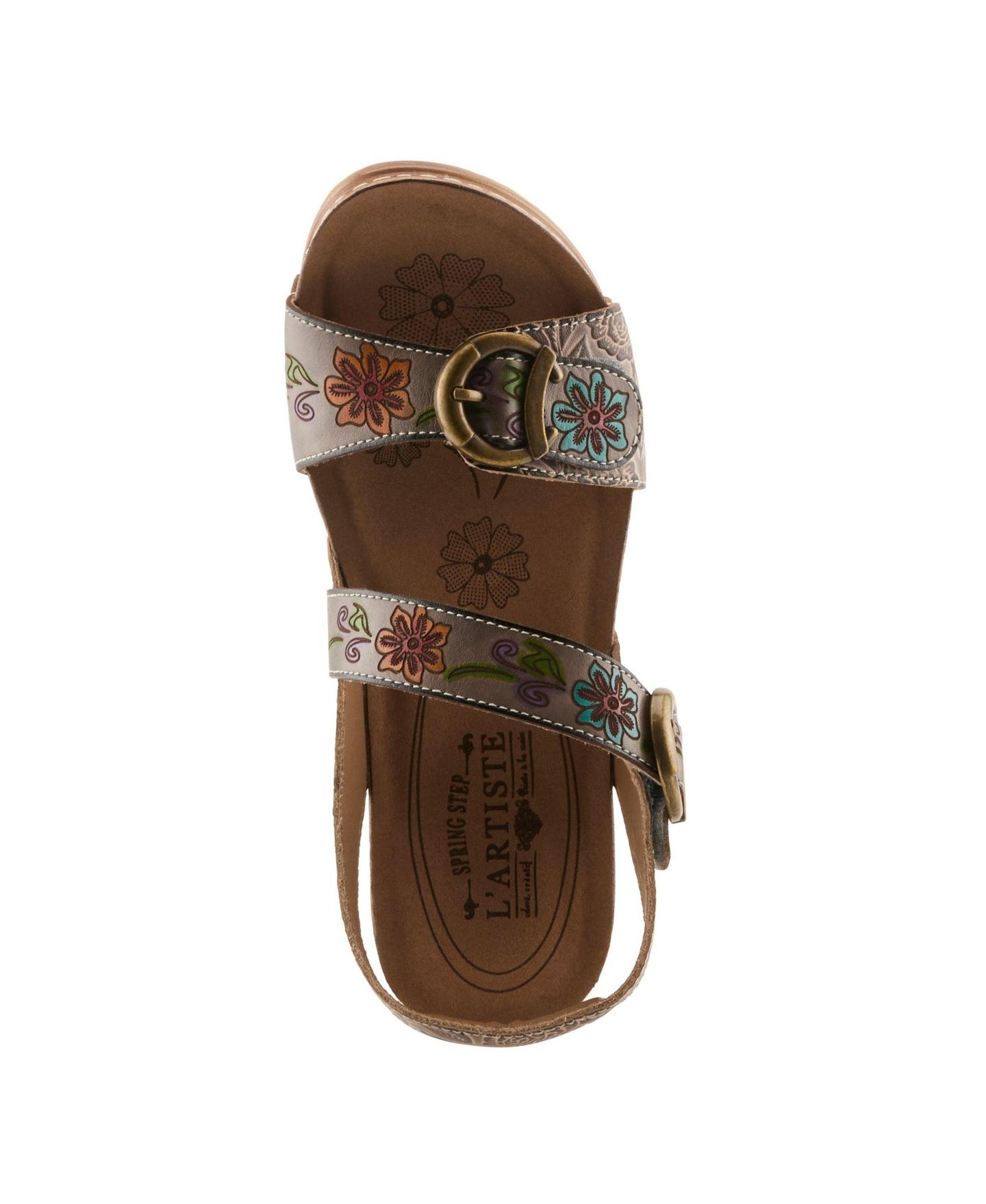 Женские сандалии L'Artiste Spring Step Gottaget Wedge Sandal with Hand-Painted Vamp, цвет: Серый разноцветный — фото 5