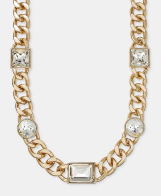 Crystal Stone Chain Collar Necklace, 16" + 3" extender