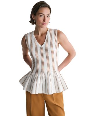 Women's Striped Peplum Knit V-Neck Tank Top