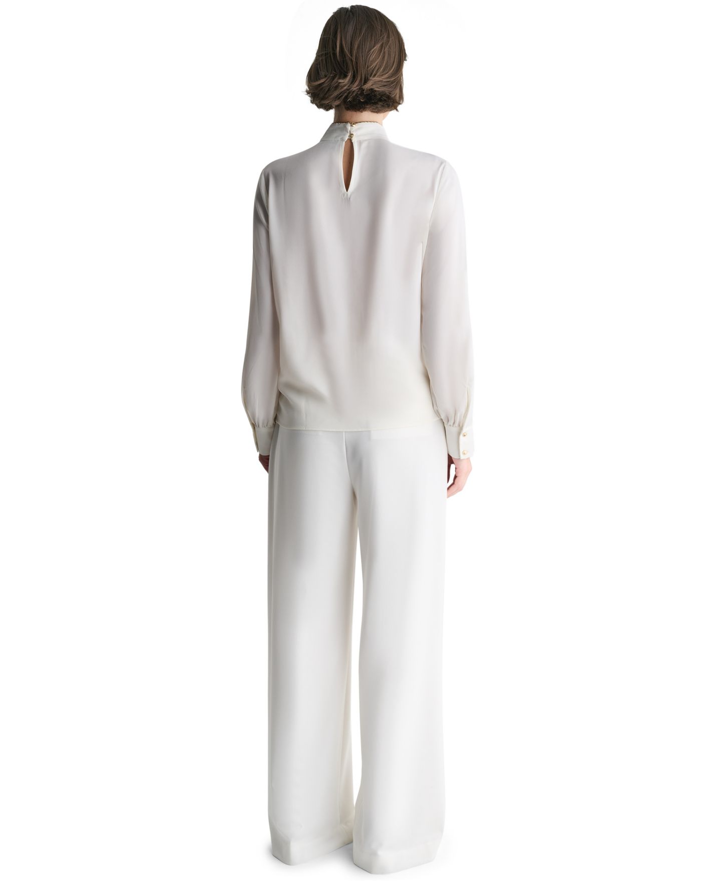 Женская блузка BCBG Tie-Neck Embroidered Back-Keyhole Blouse, цвет: Белый / Сиена — фото 6