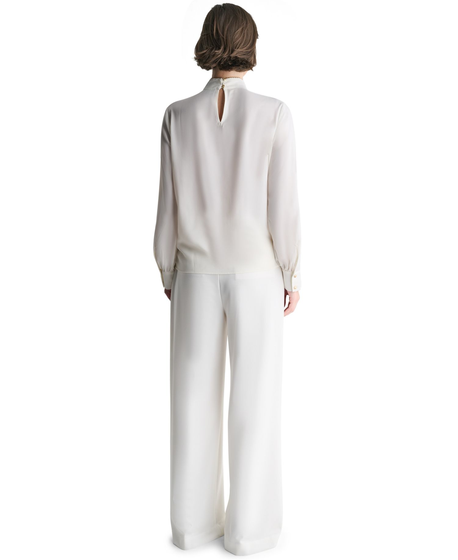 Women's Tie-Neck Embroidered Back-Keyhole Blouse