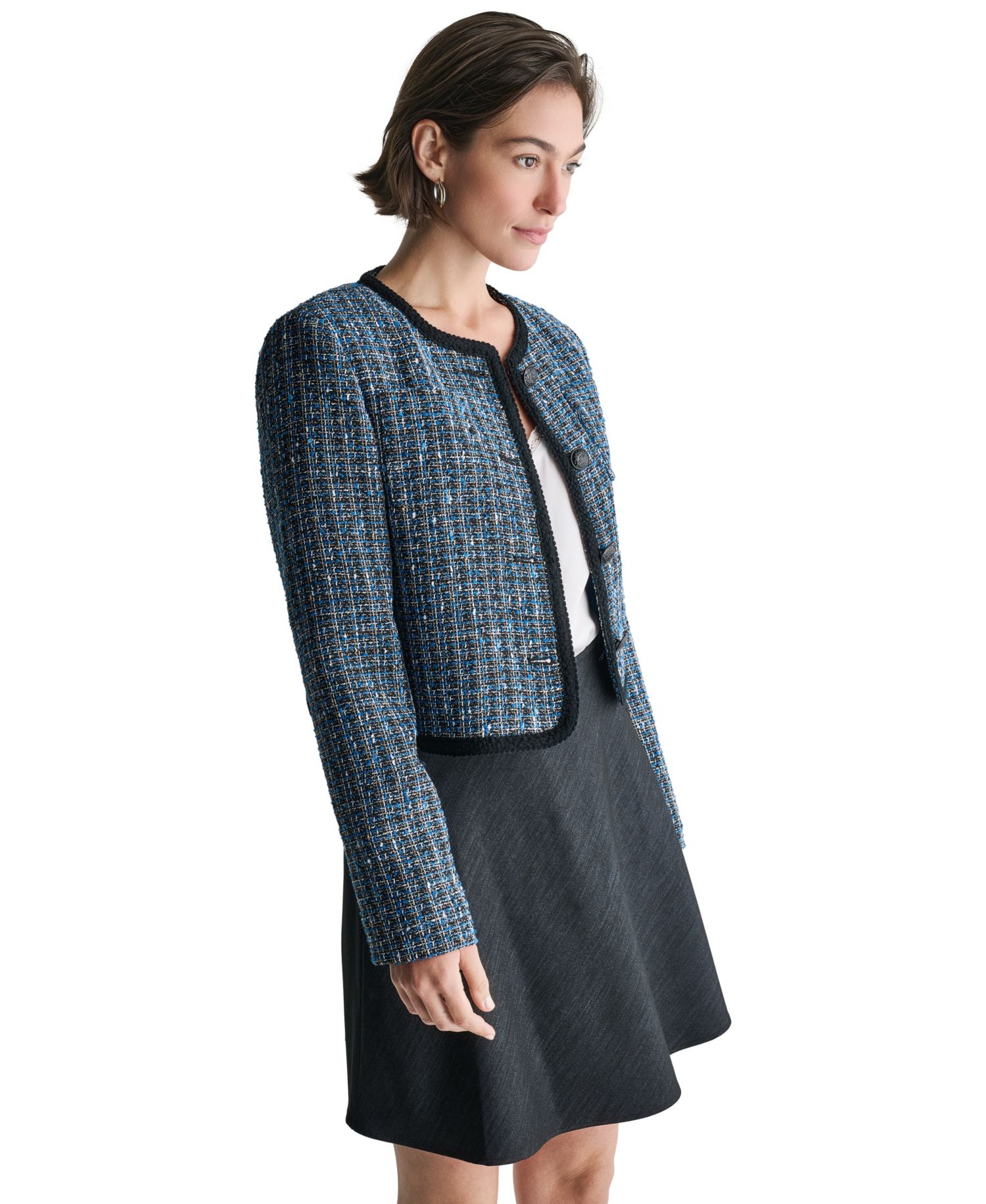 Women's Cropped Button-Front Tweed Jacket