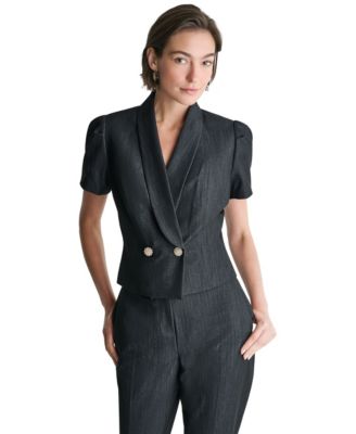 Women's Puff Short-Sleeve Cropped Double-Breasted Jacket