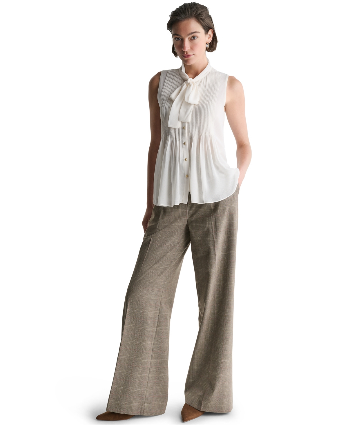 Bcbg Women's Tie Neck Sleeveless Blouse