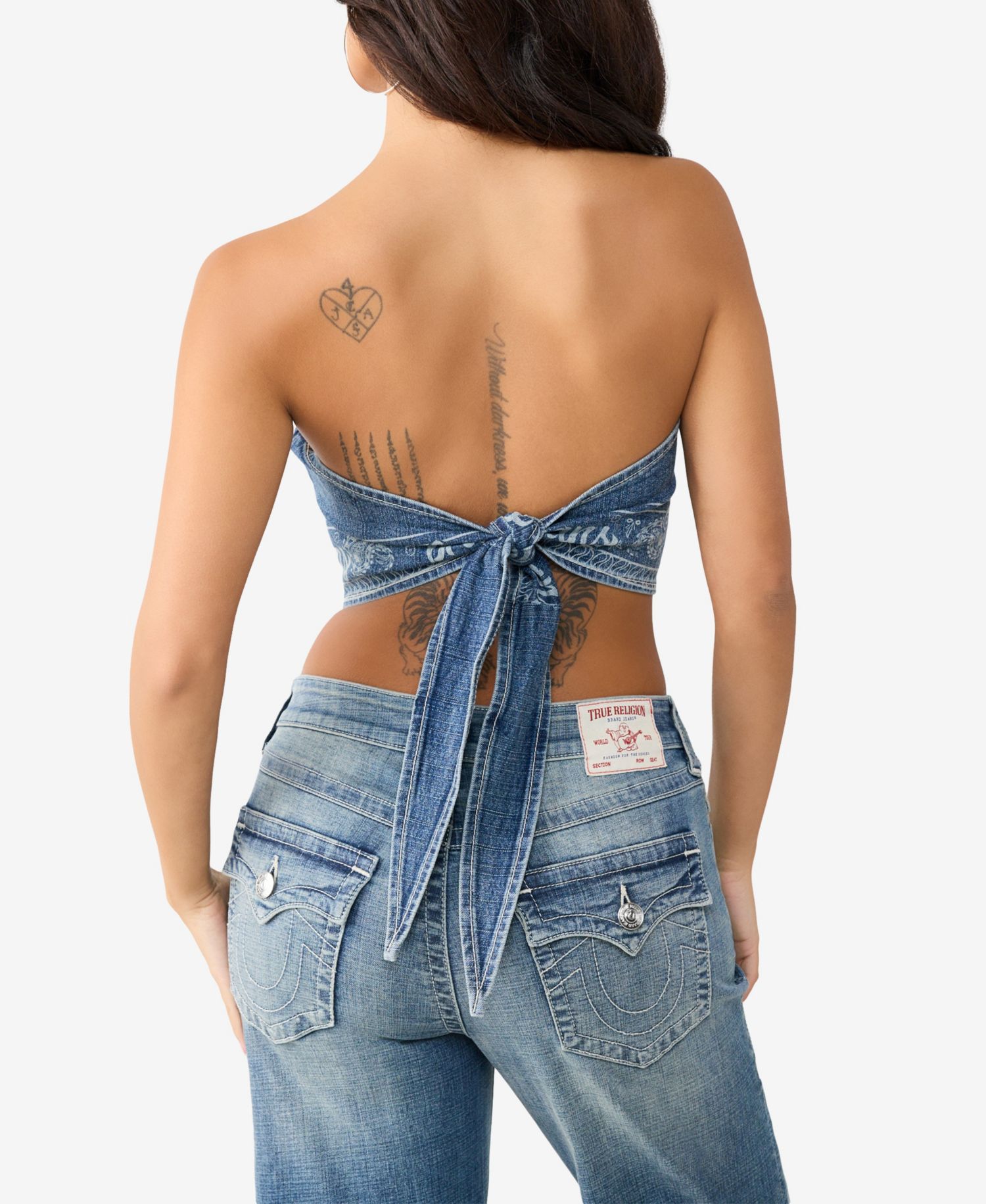 Women's Denim Scarf Tube Strapless Crop Top
