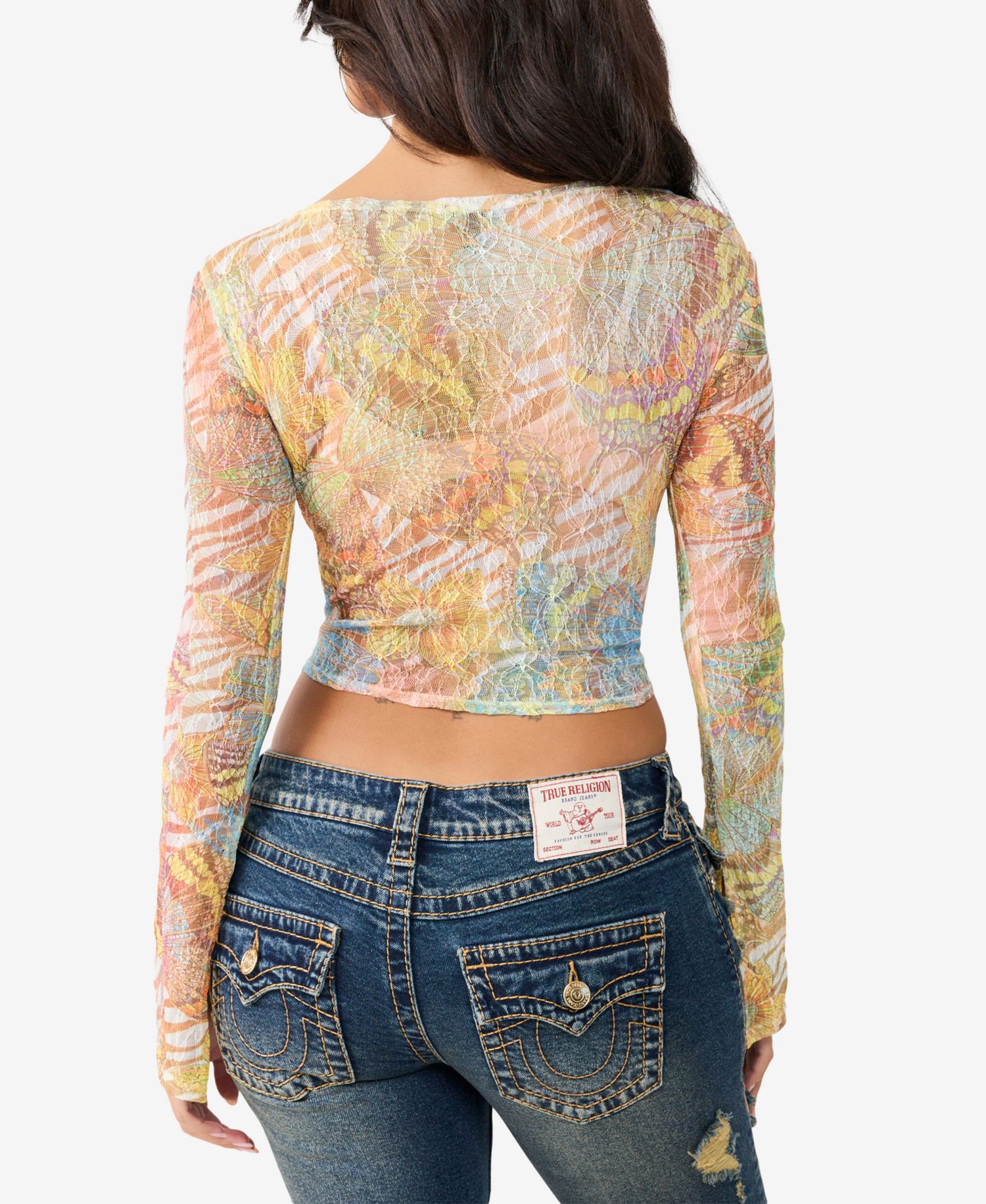 Women's Butterfly Lace Boat-Neck Long-Sleeve Top