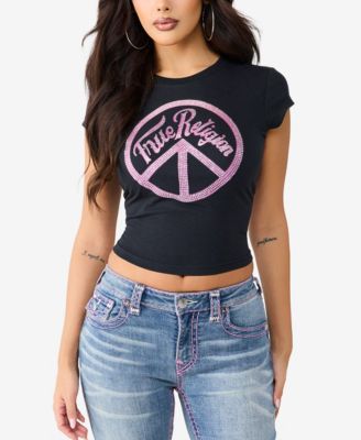 Women's Crystal Peace Sign Baby T-Shirt