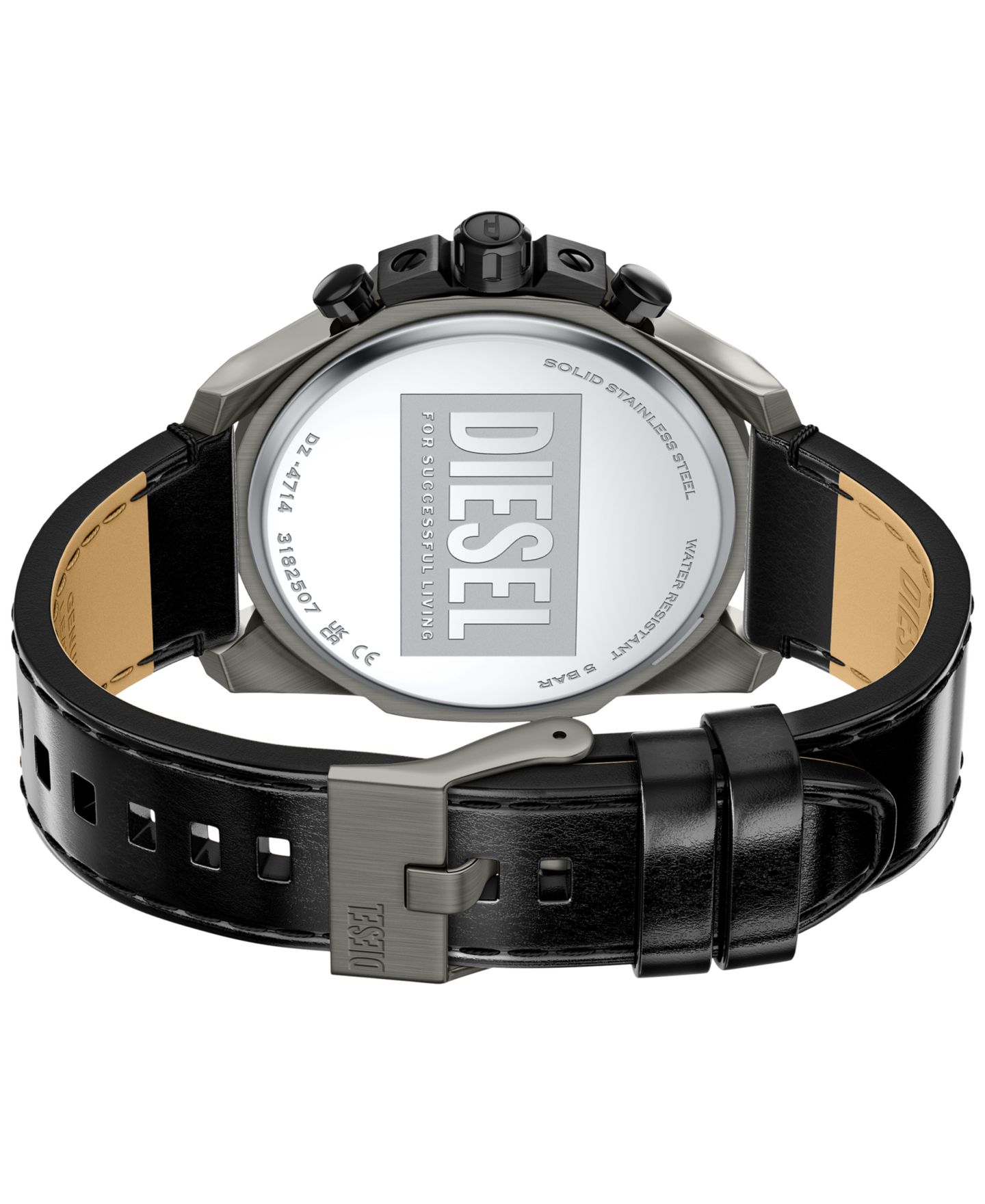 Мужские часы Diesel Mega Chief Slim Quartz Chronograph Black Leather Watch 48mm — фото 4