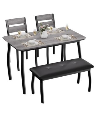 Dining Table Set for 4 - Kitchen Table with Upholstered Bench and 2 Chairs - Space-Saving Metal Frame - Retro - for Dining Room