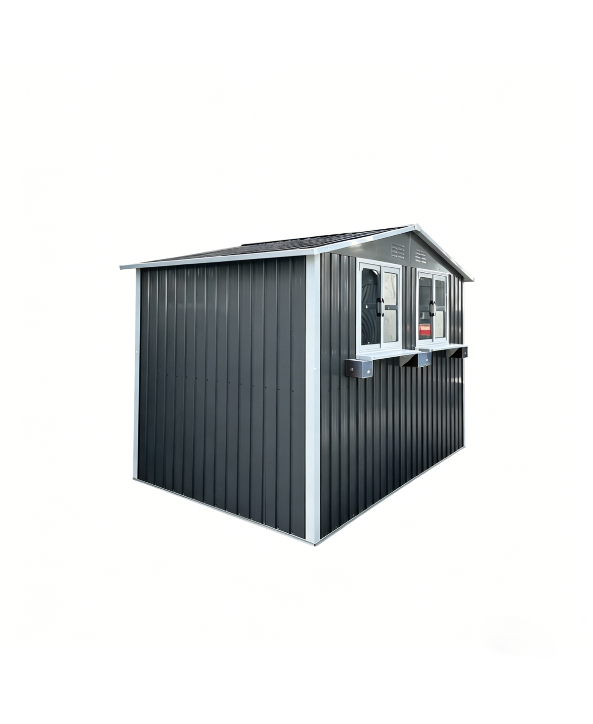 Streamdale Furniture 6x9 Ft Outdoor Metal Storage Shed with Window Flower Rack and Lockable Doors