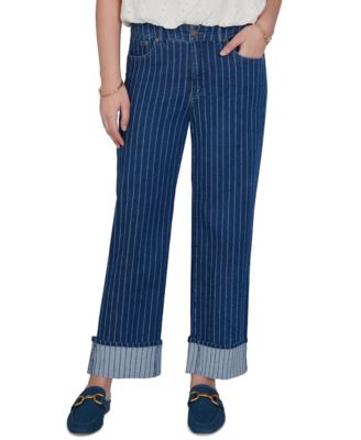 Petite Pinstripe Wide Cuff Jeans