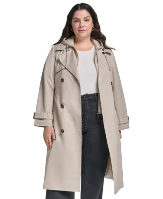 Plus Size Hooded Double-Breasted Belted Coat