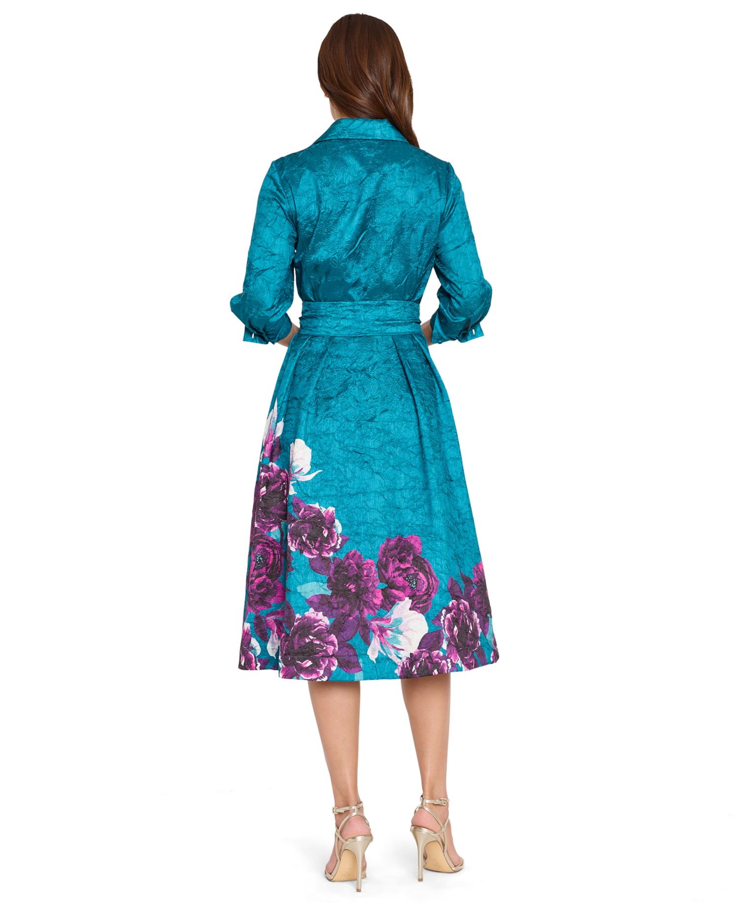 Women's Floral Metallic-Embroidery Fit & Flare Midi Dress