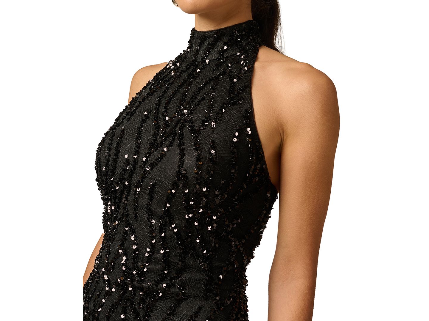 Женское платье Adrianna Halter-Neck Lace Sequins Open-Back, цвет: Чёрный — фото 4