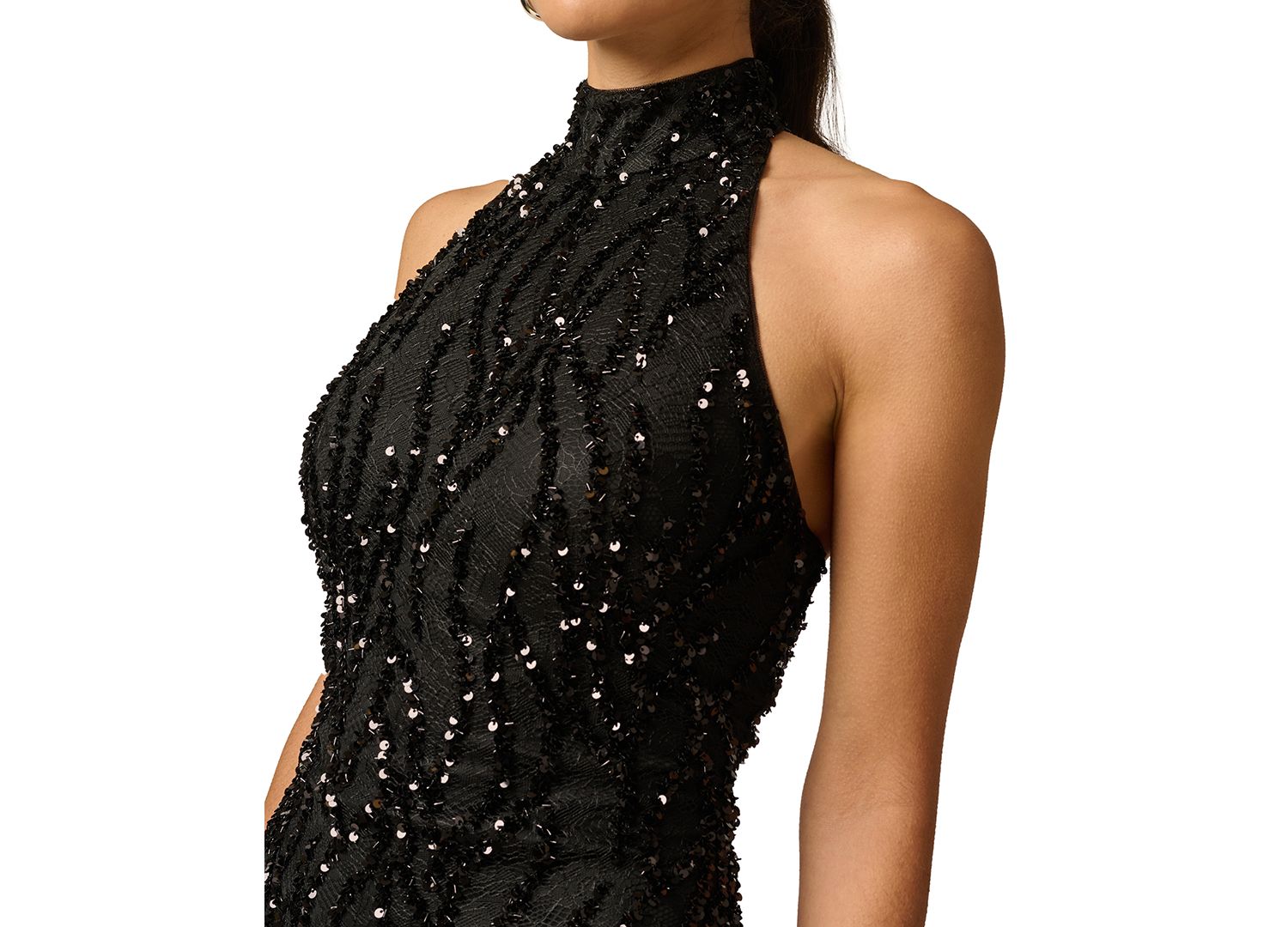 Women's Halter-Neck Lace Sequins Open-Back Dress