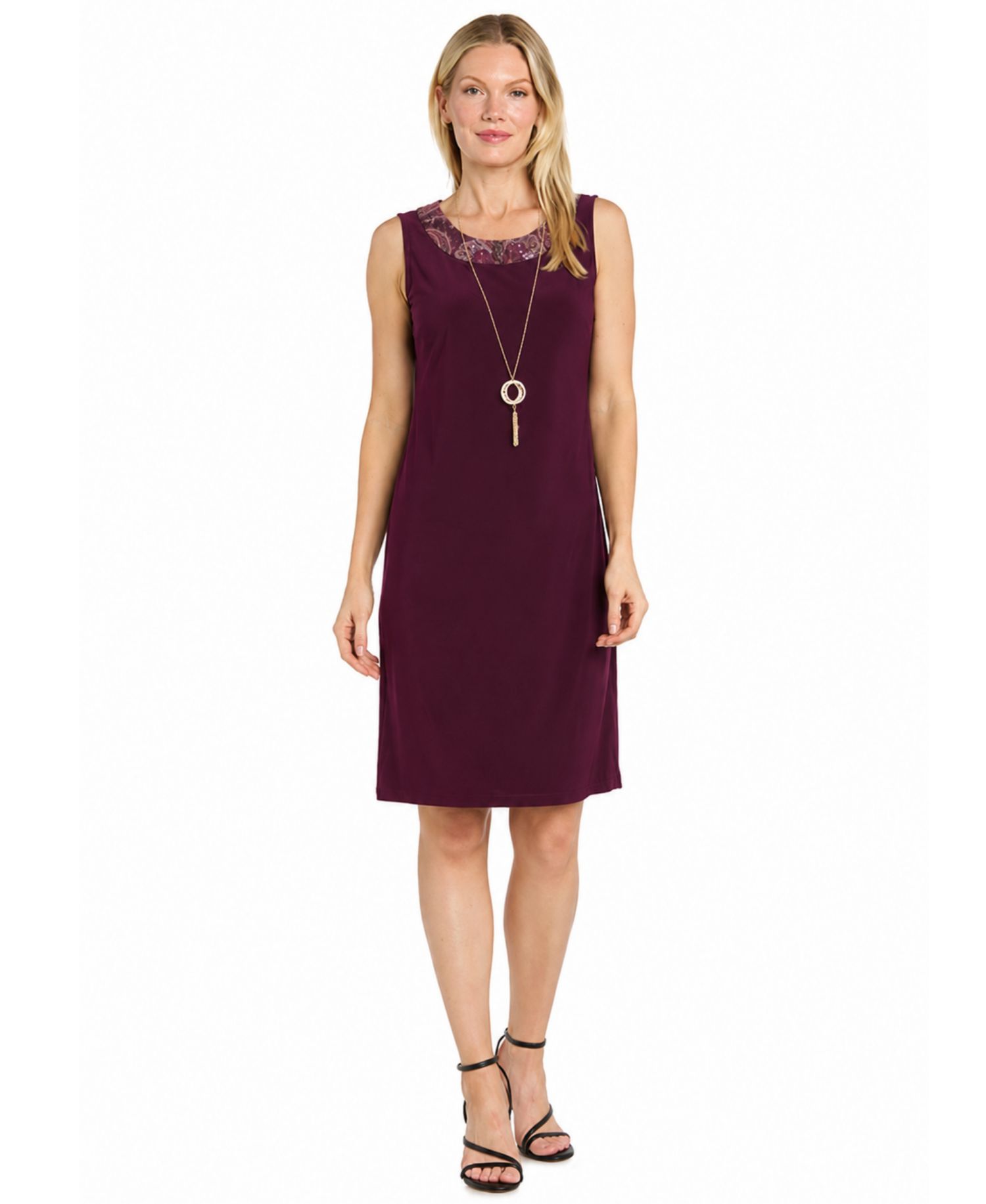 Women's Paisley Scoop-Neck 3/4-Sleeve Dress and Jacket Set