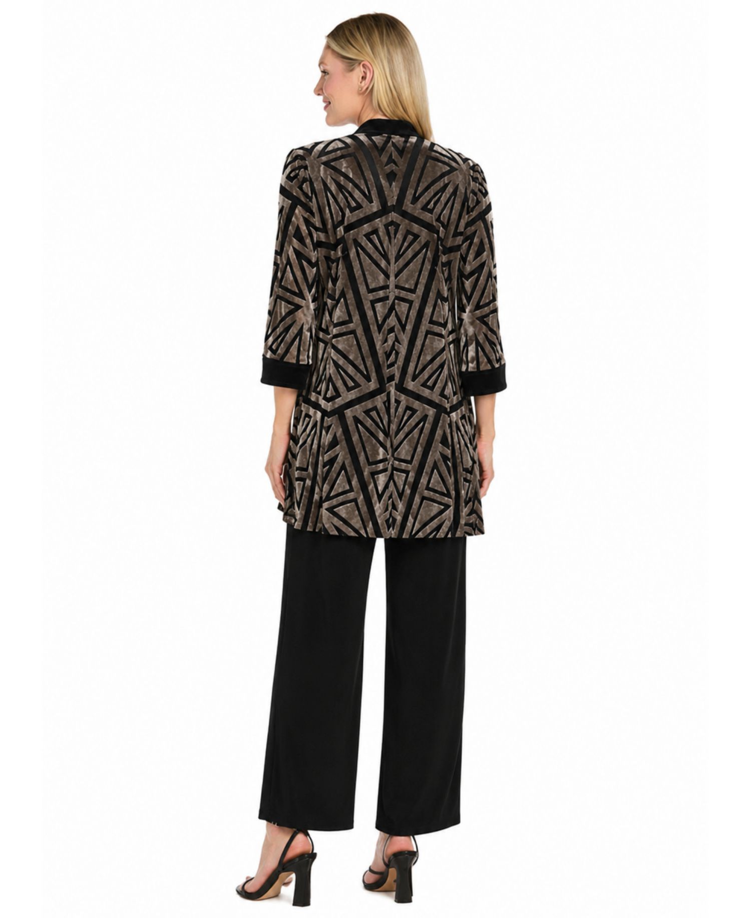 Women's Velvet Duster Geometric Tank, Jacket, and Pant Set