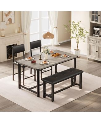 Dining Table for 4, Kitchen Table with Upholstered Bench, Space-Saving Table for Apartment, Industrial Wood and Metal Room Table, Easy Clean