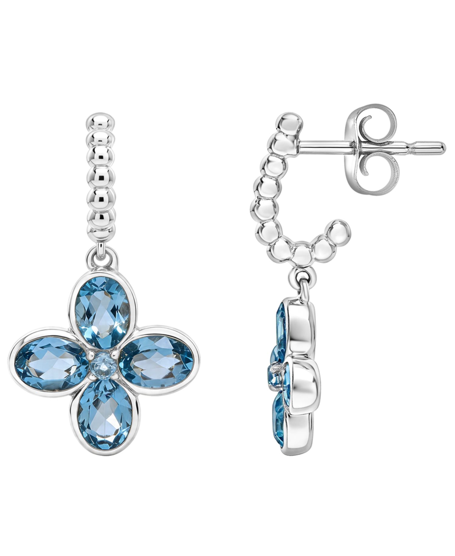 Blue Topaz (2-1/2 ct. t.w.) Flower Drop Earrings in Sterling Silver