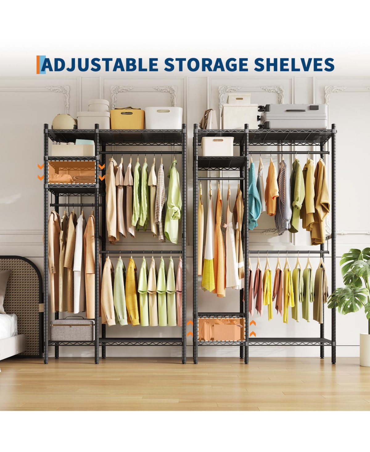 homfan Heavy Duty Metal Garment Rack – Freestanding Storage Shelf and Adjustable Shelves and Hanging Rods – 1000 lb Cap – for Closet, Wardrobe