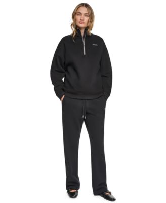 DKNY Sport Women's Quarter Zip Metallic Bubble Logo Mock Neck