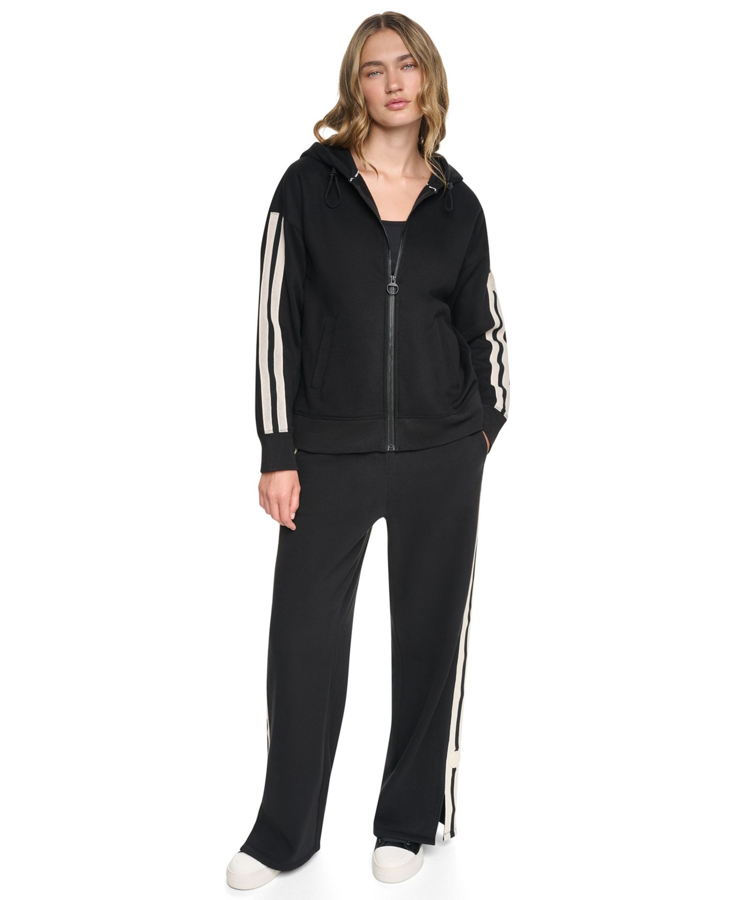Женское худи DKNY Sport Textured Tape Full-Zip, цвет: Чёрный — фото 2