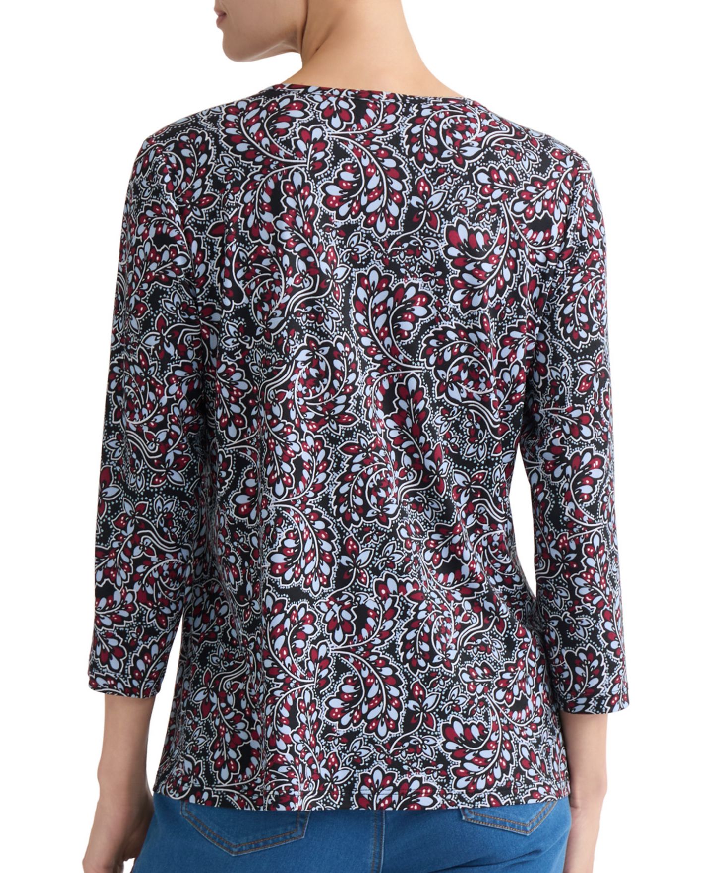 Женский топ Jones New York Keyhole 3/4-Sleeve Paisley-Print Top, цвет: Чёрный разноцветный — фото 5