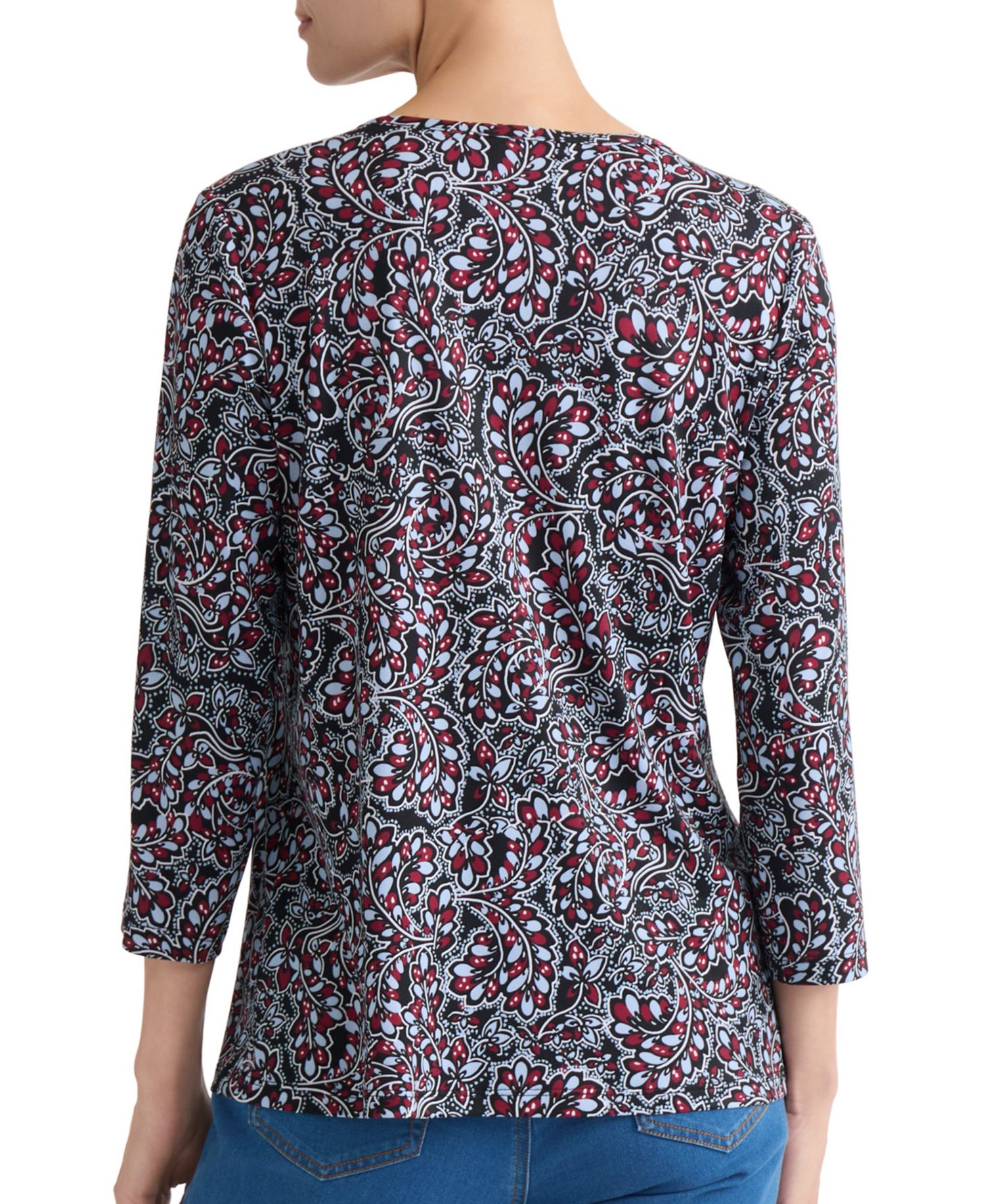 Women's Keyhole 3/4-Sleeve Paisley-Print Top