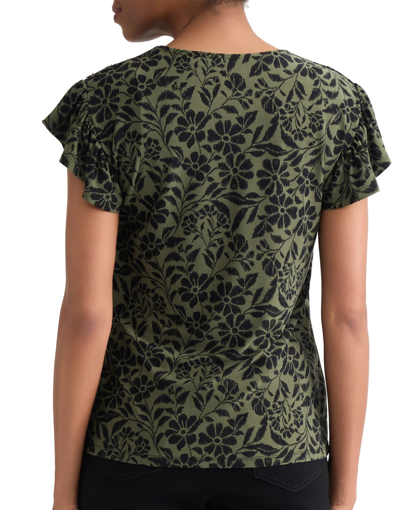 Женский топ Jones New York Floral Flutter-Sleeve Top, цвет: Зелёный — фото 5