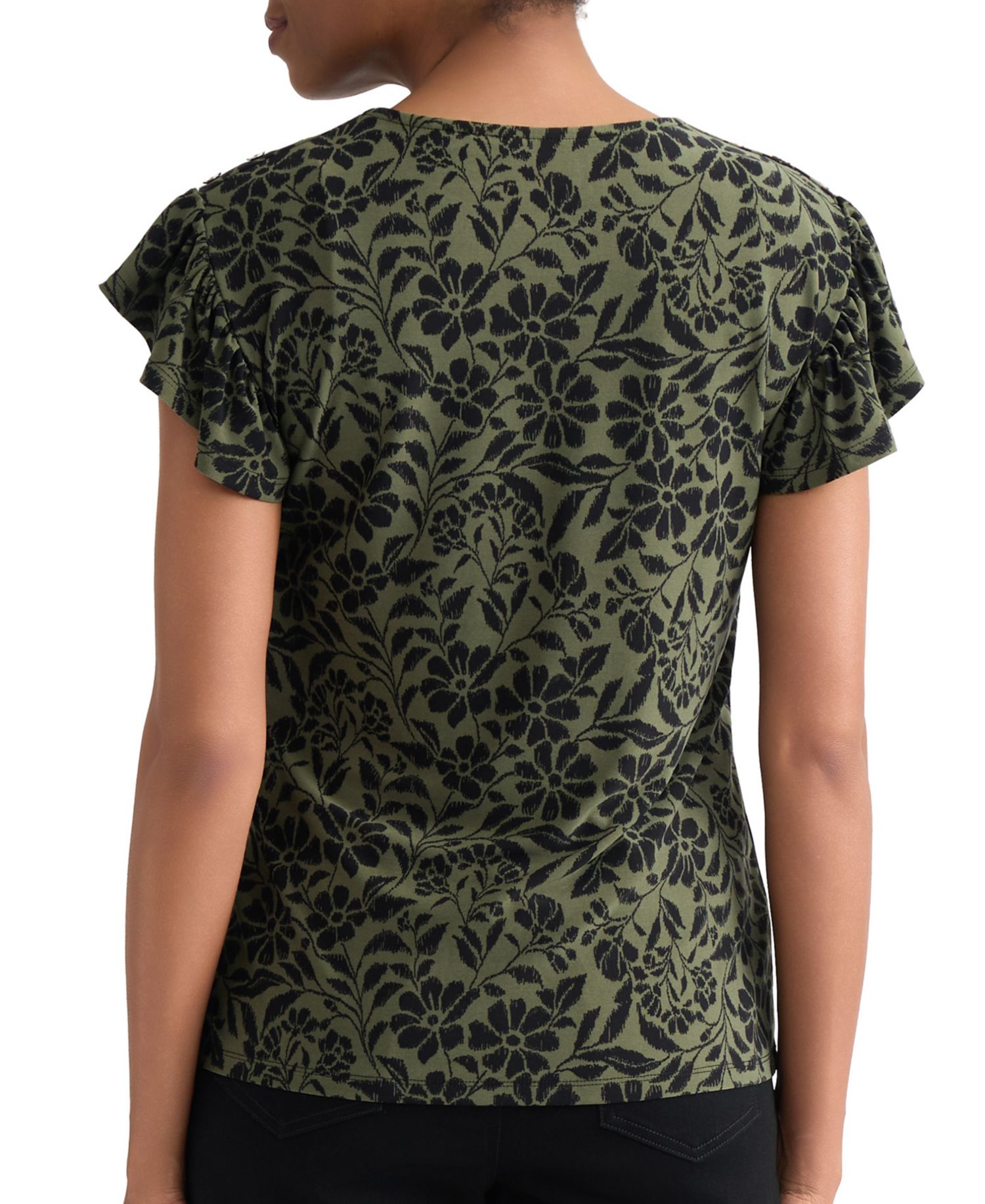 Petite Flutter-Sleeve Crewneck Top