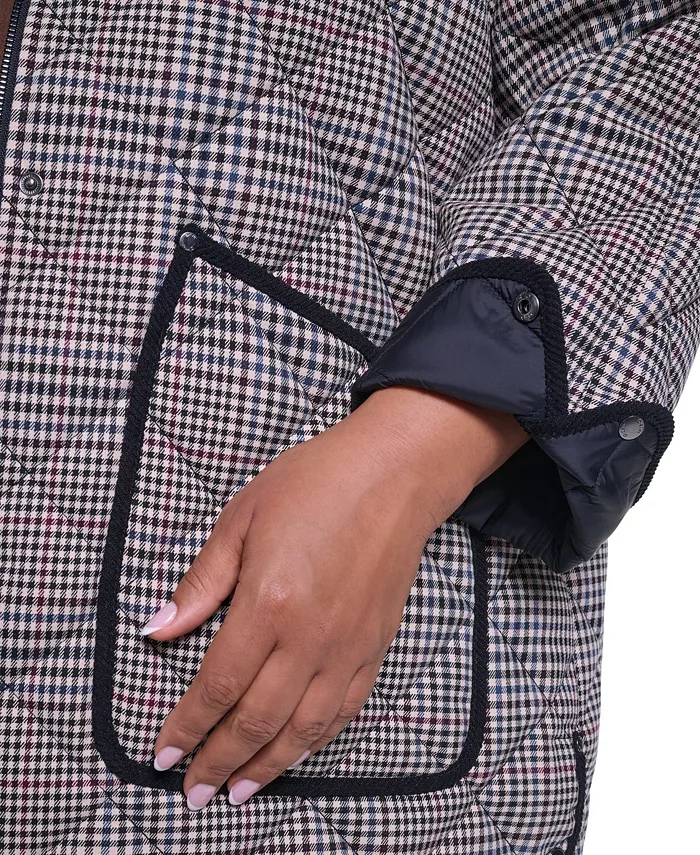 Plus Size Quilted Hooded Corduroy Collar Coat - thumbnail 6