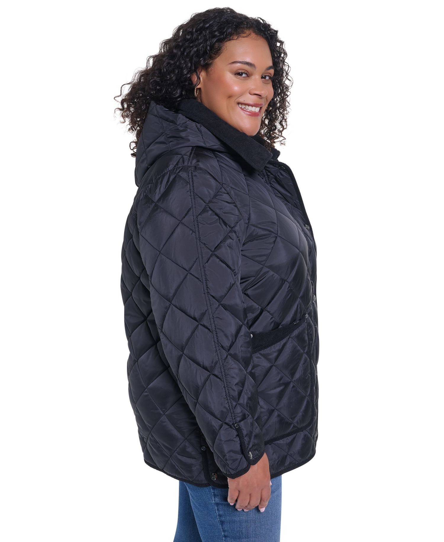 Plus Size Quilted Hooded Corduroy Collar Coat