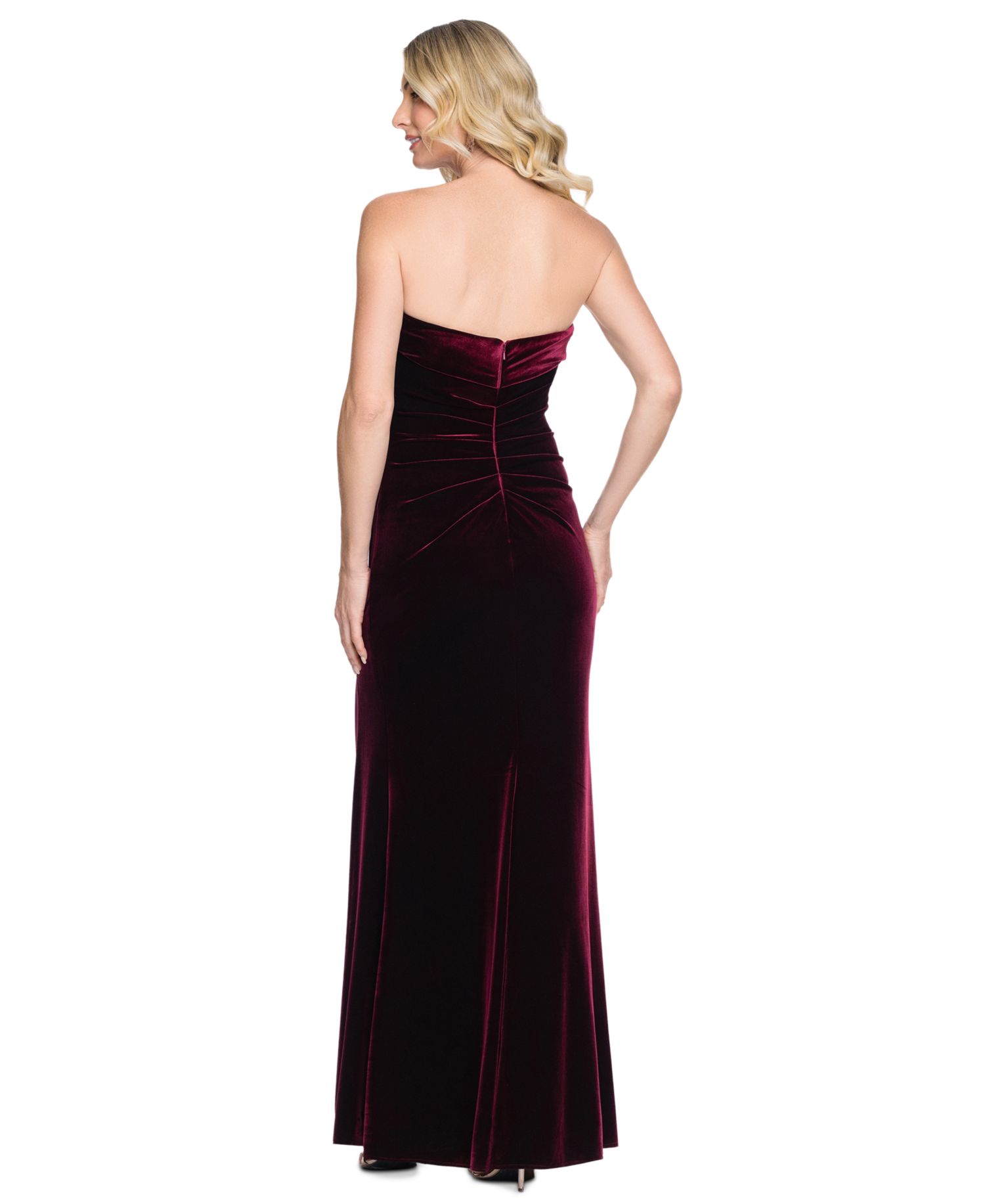 Women's Strapless Velvet Side-Ruched Gown