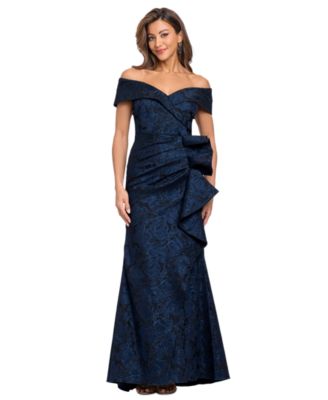 Women's Off-the-Shoulder Brocade Ruffle Gown