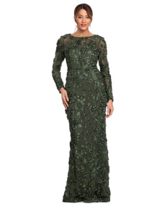 Women's Long Sleeve Rose Flower Dress