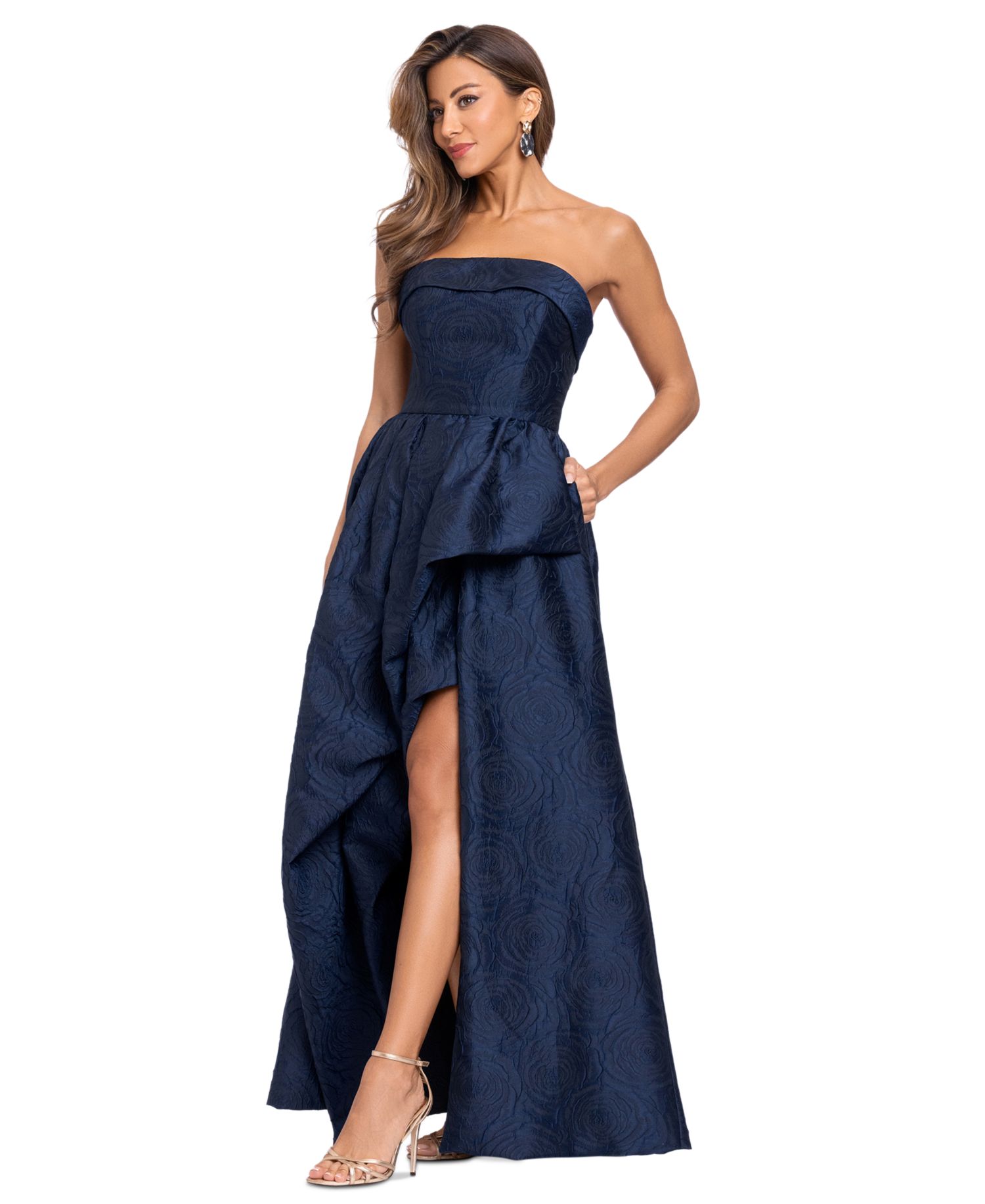 Women's Brocade Strapless Ruffle Gown