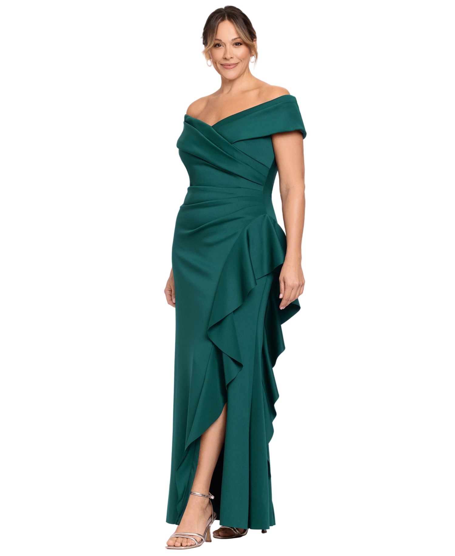 Petite Sweetheart Neck Side Ruffle Off-The-Shoulder Long Dress