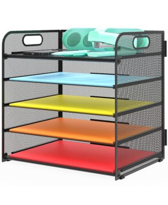 5 Tier Mesh Desk File Organizer with Handle for Office Classroom Home