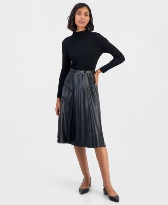 Women's Mockneck Long-Sleeve Belted Dress