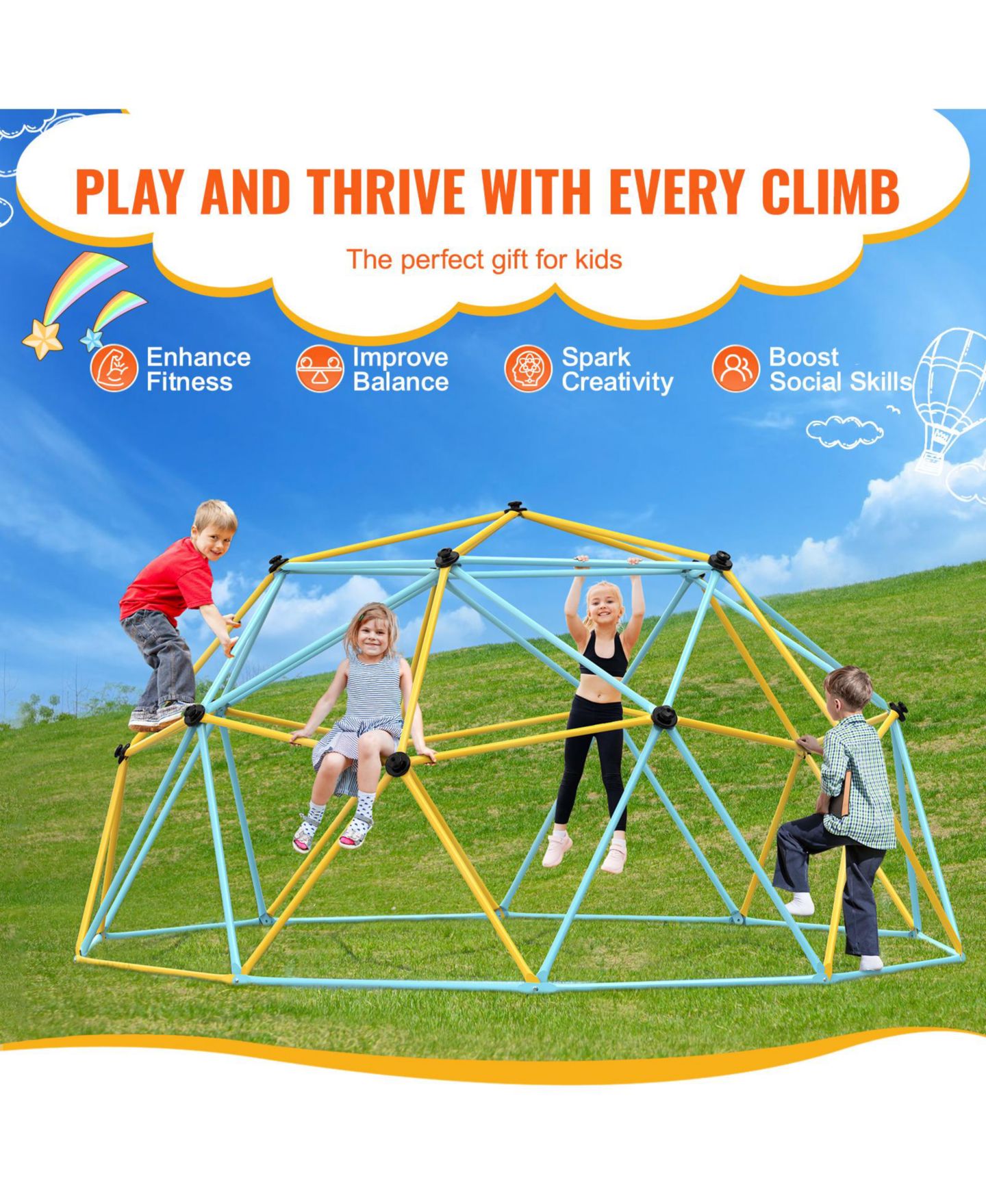 Детская игрушка VEVOR 12FT Geometric Dome Climber Galvanized Steel Climbing Dome, Ages 3-10 — фото 3
